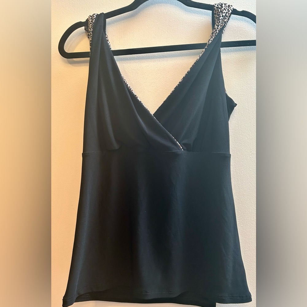 Vintage Black V-Neck Leopard Wrap Camisole